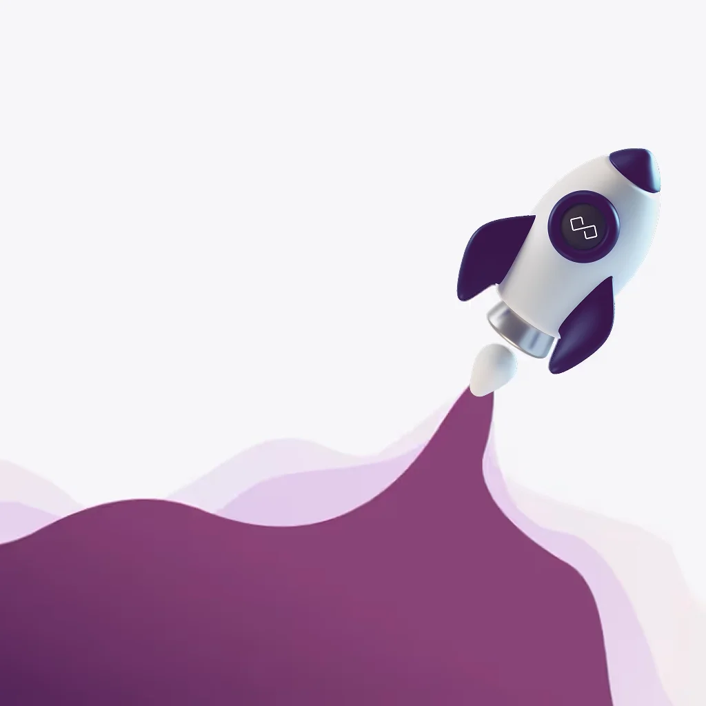 Specscart Rocket: A stylized illustration of a white and purple rocket launching upwards, leaving a purple trail, symbolizing fast 24-hour dispatch on prescription glasses.
